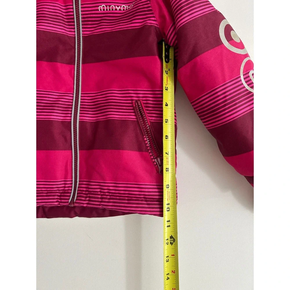 Minymo Kids Pink Striped Hooded Winter Jacket Insulated Ski Coat Thumbhole Cuffs